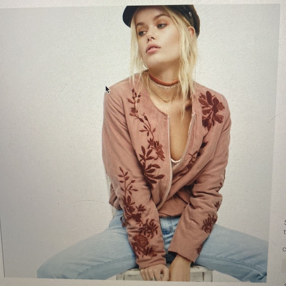 Free People Silk Embroidered Bomber Jacket w/Drawstring/Velvet Lining NWOT Sz L